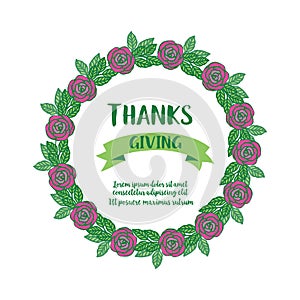 Cute design element purple flower frame for greeting card thanksgiving. Vector