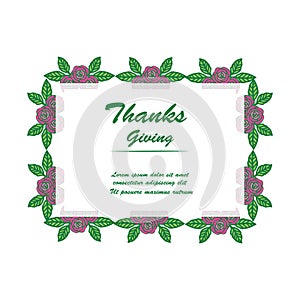 Cute design element purple flower frame for greeting card thanksgiving. Vector