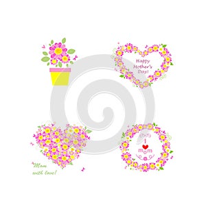 Cute design elements set with pink and white daisy for baby shower, greetings, invitation, mother\'s day, birthday, wedding