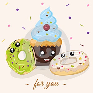 cute dessert cartoon template illustration