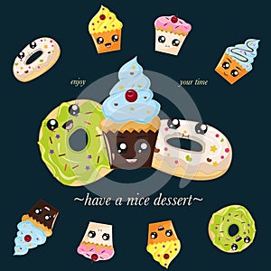 cute dessert cartoon template illustration