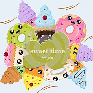 cute dessert cartoon template illustration