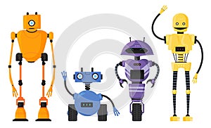 Cute detailed robot set vector isolated. Cartoon robotic character