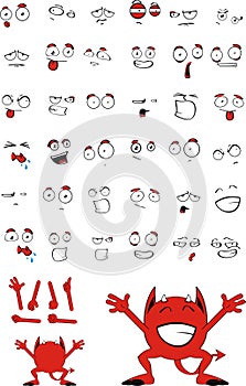 Cute devil cartoon expressions set