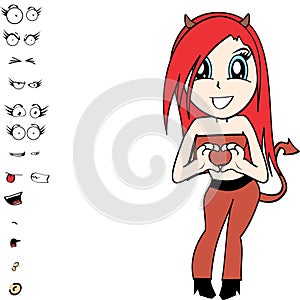 Cute devil girl cartoon expressions pack