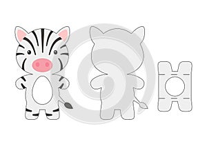 Cute die cut zebra chocolate egg holder template. Retail paper box for the easter egg. Printable color scheme. Laser cutting