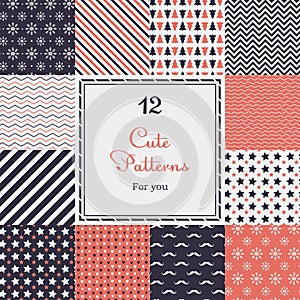 12 Cute different vector seamless patterns (tiling).