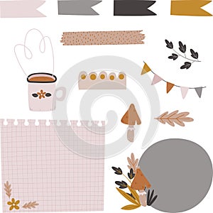Cute digiral papers and stickers for bullet journal, planner or snail mail