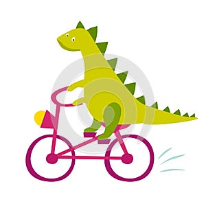 Cute dinasaur riding bicycle vector illustration