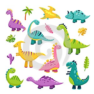 Cute dino. Cartoon baby dinosaur stegosaurus dragon kids prehistoric wild animals brontosaurus isolated dinosaurs vector photo