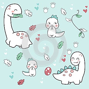 Cute dino cartoons hand drawing