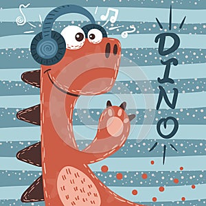 Cute dino characters. Music illustration.