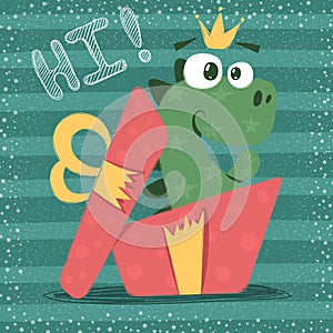 Cute dino with red gift