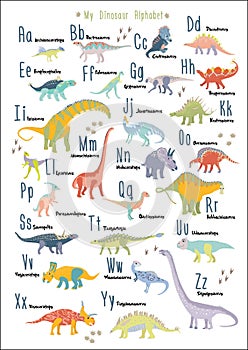 Cute dinosaur alphabet. Each dinosaur is for each lettern for English Alphabet ABC. Dinosaurs are herbivores. A3 size. Vegetarians photo