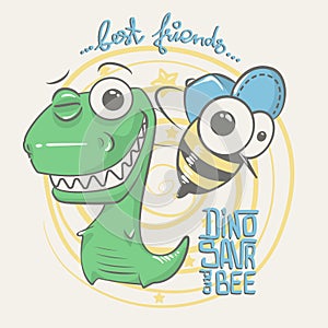 Cute dinosaur and bee drawing for baby fashion