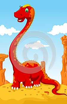 Cute dinosaur cartoon with desert landscape background