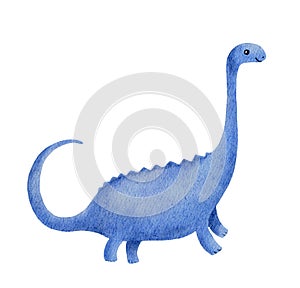 Cute dinosaur cartoon diplodocus. Chidish baby dino. Watercolor