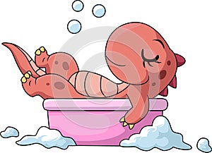 Cute dinosaur cartoon take a bath