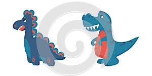 Cute dinosaur. Funny happy T-rex, cartoon flat style animals, hand drawn reptile characters, fantasy creatures for kids