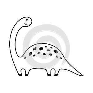 Cute dinosaur in outline sketchy style. Funny cartoon dino. Hand drawn vector doodle for kids