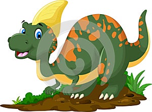 Cute Dinosaur Parasaurolophus cartoon posing