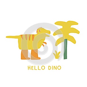 Cute dinosaur postcard with funny doodle dino