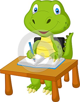 Cute dinosaur studying