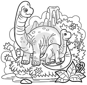 Cute dinosaurs brachiosaurus, coloring page, outline illustration