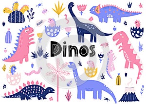 Cute dinosaurs collection with their baby dinos