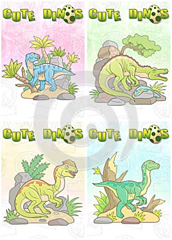 Cute dinosaurs set of cards