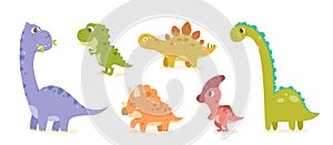 Cute dinosaurs set, isolated kids collection of baby dino characters, funny dragons