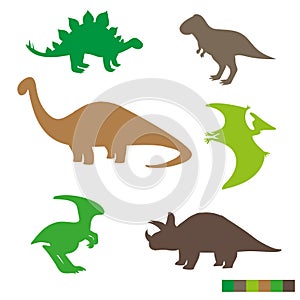 Cute dinosaurs silhouettes set. Collection of dino