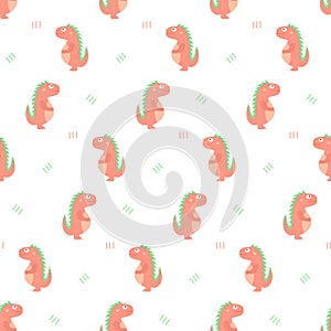 Seamless pattern. Cute dinosaurs on a white background