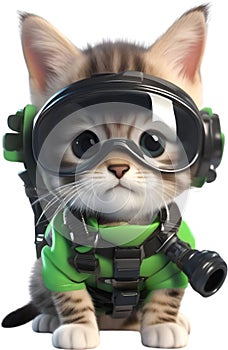 Cute Diver kitten character design. Ai-Generated.