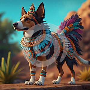 a cute do wearing aztec custome