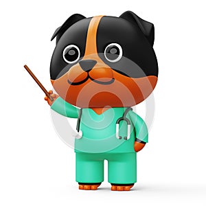 Cute doctor dog, 3d cartoon dog character, 3d rendering