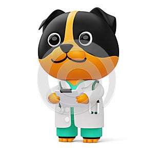 Cute doctor dog, 3d cartoon dog character, 3d rendering