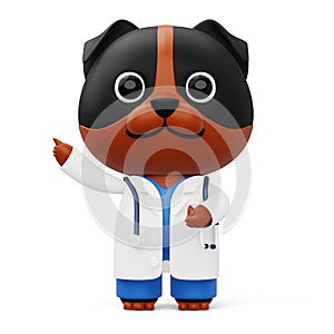 Cute doctor dog, 3d cartoon dog character, 3d rendering