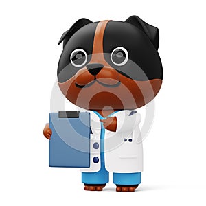 Cute doctor dog, 3d cartoon dog character, 3d rendering