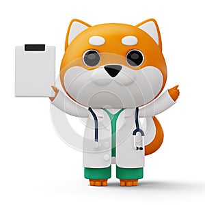 Cute doctor dog, 3d cartoon dog character, 3d rendering