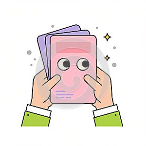 Cute Document Character Held by Hands Illustration