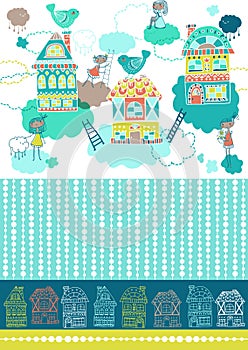 Cute doddle background with houses