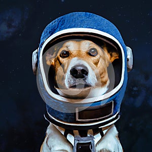 Cute dog astronaut in space