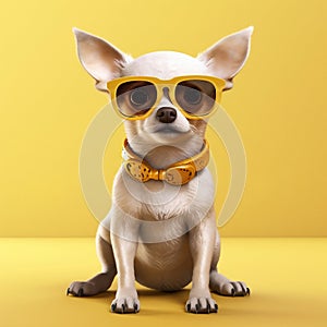 cute dog background puppy portrait pet eyeglass animal chihuahua glasses yellow. Generative AI. photo