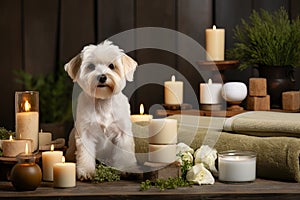 Cute dog being pampered with spa treatments, ideal copy space for text and advertisements