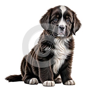 Cute dog black and white fluffy Newfoundland puppy