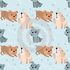 Cute dog and dog bone seamless pattern.