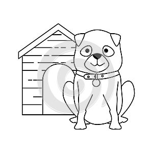 cute dog breed with wooden house character