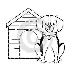 cute dog breed with wooden house character