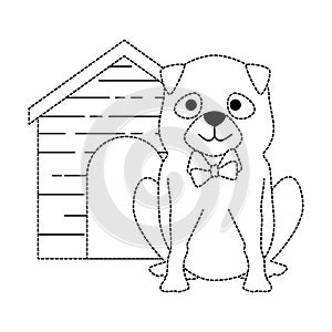 cute dog breed with wooden house character